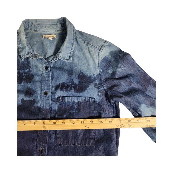 Calvin Klein Jeans Denim Shirt Dress Tie Dye Blue XS Button Front Midi‎ - Picture 6 of 11